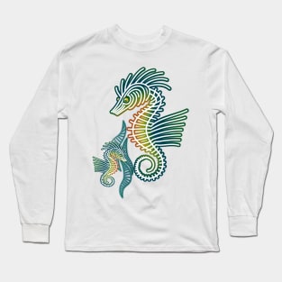 Stylized Graphic Seahorses Long Sleeve T-Shirt